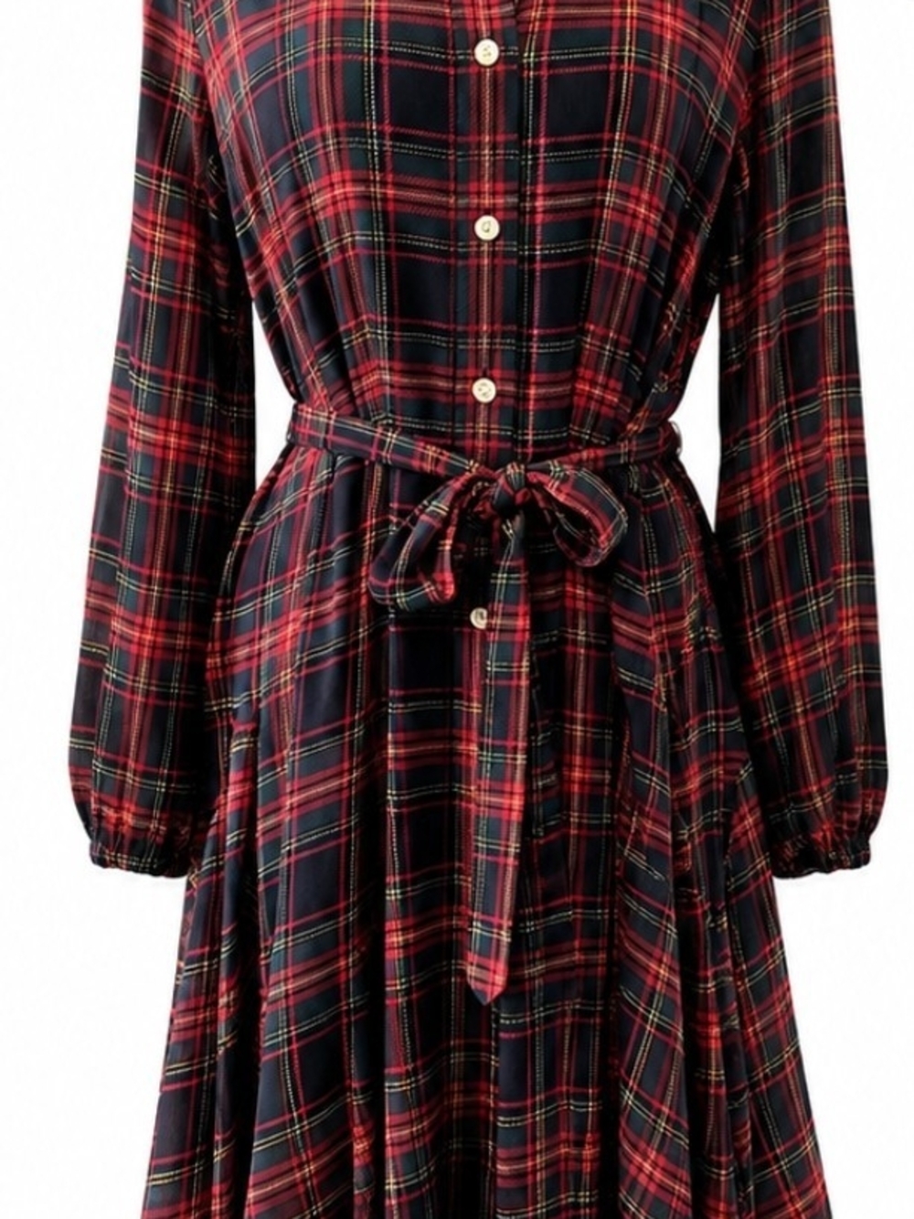 Tommy Hilfiger Red and Black Plaid Long Sleeve Button Dress with Waist Tie
